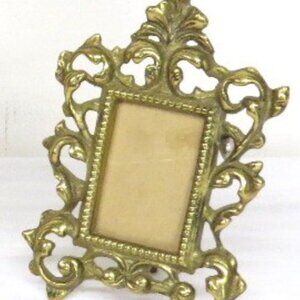 Antique Victorian Rococo Brass Cast Metal Easel Picture Frame Portrait Photo